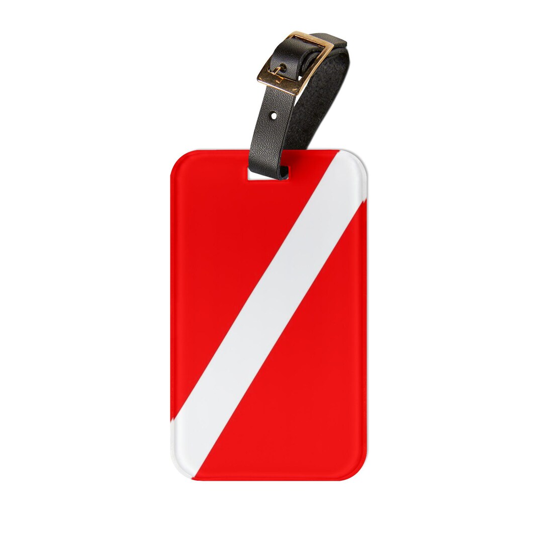 Scuba Diver Flag Luggage Tag | Red White Diagonal Dive Flag | Diver ...