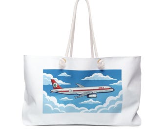 Torba weekendowa z poliestru z ilustracją samolotu MEA w stylu retro | Nostalgiczny samolot w stylu vintage w Libanie | Torba typu tote w stylu libańskiego odrzutowca