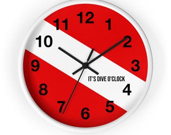 Reloj de pared con bandera de buceador - Regalo perfecto para buceadores, amantes de la náutica y el océano, decoración para la casa de playa, accesorios de buceo, bandera de buceo.