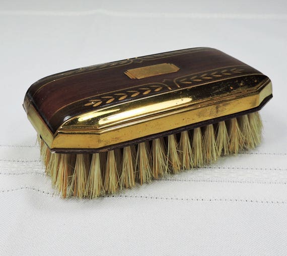 Vintage Art Deco Brush, Brass and Wood, 1940's - image 1