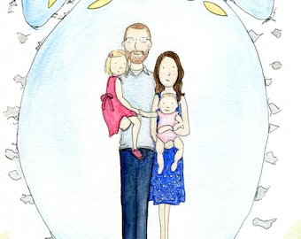 Custom Family Portrait Illustration-Personalized Family Painting-Handmade Family Painting-Original Portrait Artwork