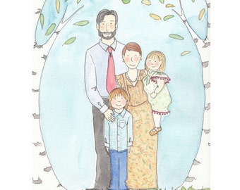 Custom Family Portrait Illustration-Personalized Family Painting-Handmade Family Painting-Original Portrait Artwork