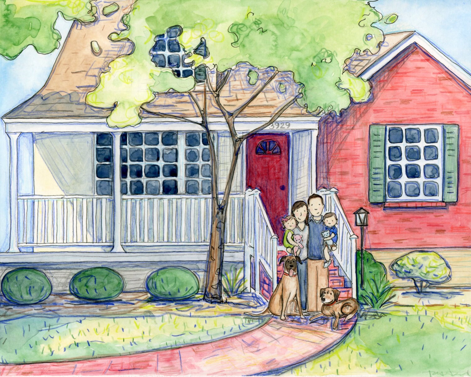 Custom Family and Home Portraitsillustrated House Painting Etsy