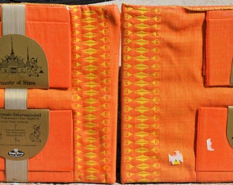 READ 2 packs NEW Vintage SIAM Thailand mid modern mcm placemats and napkins orange