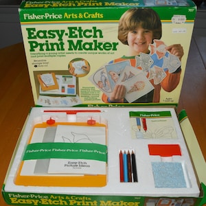 Fisher Price sehr selten #707 Easy Etch Print Maker Briefpapier Drucker Arts & Crafts Vintage 1982