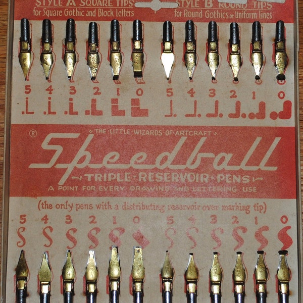 Antique Card of 24 Speedball tips Pen Nibs