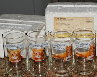 1981 Morris The Cat Nine Lives sets Vintage NEW Promo 4 Glasses Orange kitty