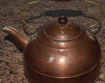 Vintage Revere Ware 1801 Copper Tea Pot hot water Kettle Wood Handle Rome NY