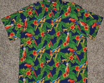 Hawaii Hawaiian Shirt Large L USA Aloha Luau VINTAGE High Seas Trading Co PARROT bird