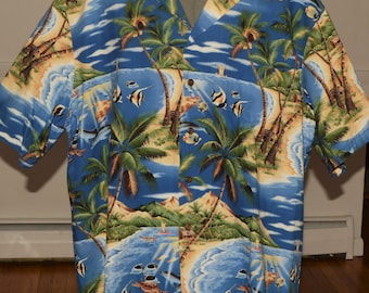 Hawaii Hawaiian Shirt 2XL USA Aloha Luau VINTAGE RJC tropical fish deep sea ocean