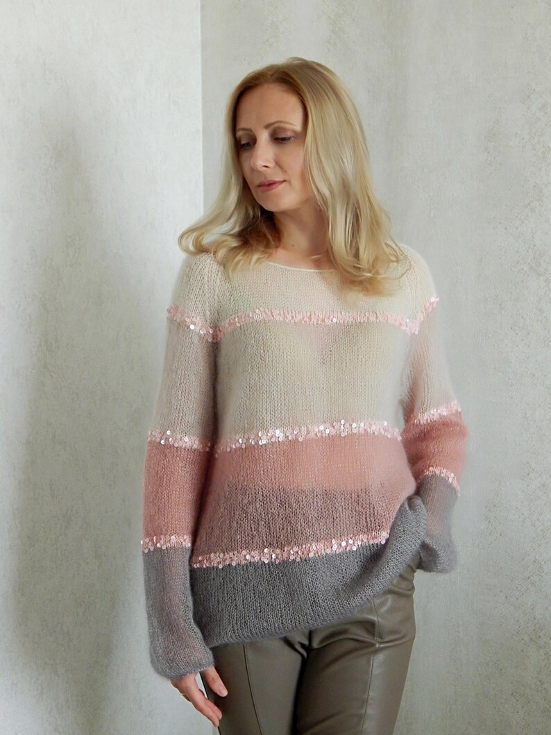 Loose Colorblock Mohair Sweater