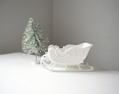White Sleigh . Christmas Decor . Small Plastic Sled . Holiday Decoration