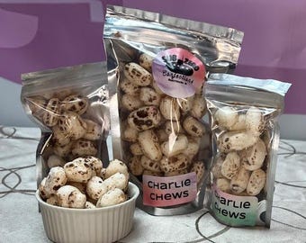 Freshly freeze-dried Charlie Chews. Choose your Chews in Vanilla, Chocolate, or Strawberry