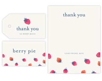Strawberry Thank You Notes, Gift Tag and Place Holder |  Strawberry, Berry Favor Tags, Instant Download, Berry Party, So Berry Sweet