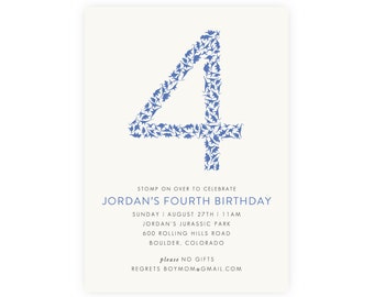 Dinosaur 4th Birthday Invitation | Dinosaur Party, Digital Download, Dinosaur Invitation, Fourth Birthday