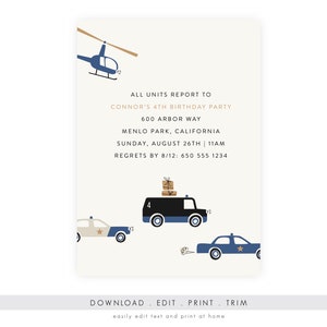 Police Birthday Party Invitation, Emergency Theme (Instant Download)