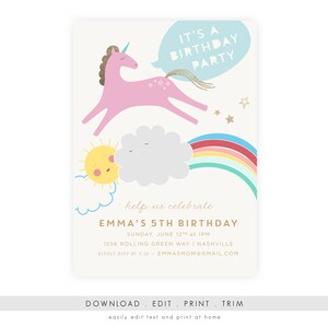 Digital Unicorn Birthday Invitation with Photo | Unicorn Birthday Invitation, Rainbow Birthday Invitation, Unicorn Template Instant Download