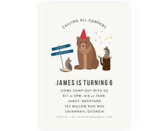Camping Birthday Party Invitation w/ Photo | Bear Birthday Invite, Instant Download, Digital Download, Printable Template, Buffalo Check