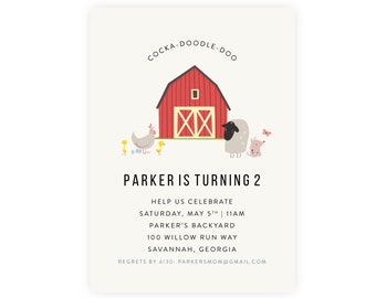 Barnyard Birthday Invitation w/ Picture | First Birthday Invitation, Farm Party, Farm Birthday, Barnyard Party, Printable Template, PDF