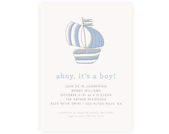 Sailboat Baby Shower Invitation, Nautical Baby Shower Invitation, Printable, Diaper Raffle, Editable, Anchor, Template