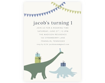 Dinosaur Party Invitation | First Birthday, Birthday Invitation, Dinosaur Party, Printable Template, Dinosaur Birthday, 1st Birthday