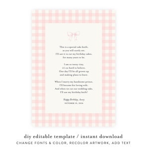 DIY Birthday Cake Knife Poem | Printable