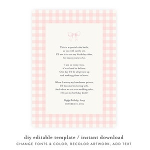 DIY Birthday Cake Knife Poem Printable image 1