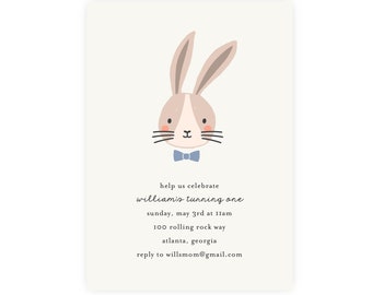 Bunny Invitation — Bunny Birthday Invitation, Easter Bunny, Easter Egg Hunt, Easter Brunch, First Birthday, 1st Birthday, Edit Now!