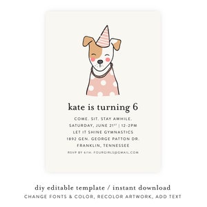 Puppy Party Invitation w/ Picture, Puppy Birthday Invitation, Puppy Birthday Party, Instant Download, Dog Birthday Party, Printable Template image 1