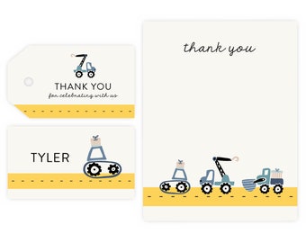 Construction Party Thank You Notes and Gift Tag | Dump Truck, Construction Favor Tags, Instant Download, Tow Truck