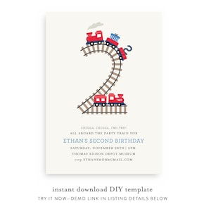 Chugga Chugga Two Two Birthday Invitation Train Invitations Instant Download Printable image 1