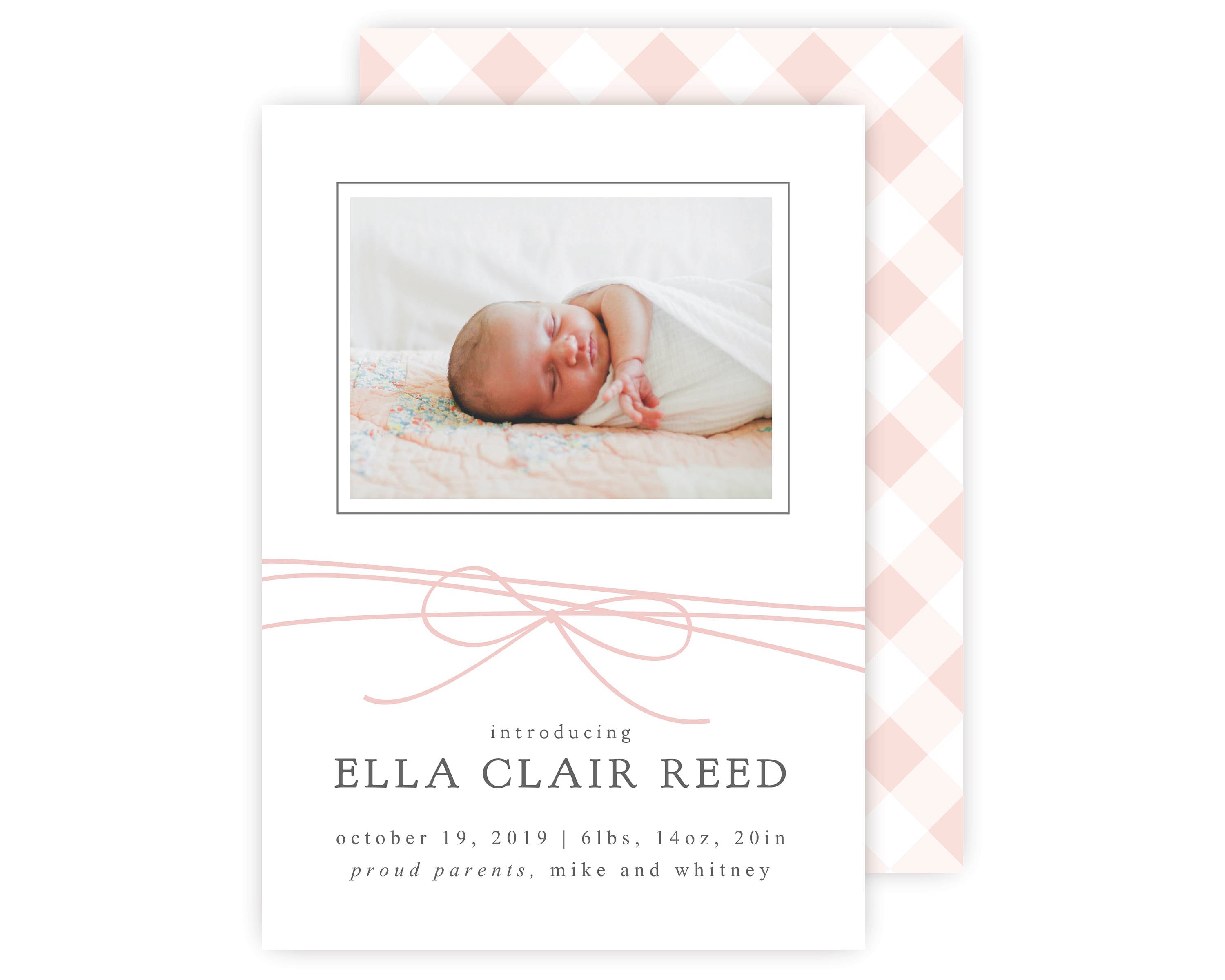 Gingham Baby Birth Announcement Template, Baby Girl