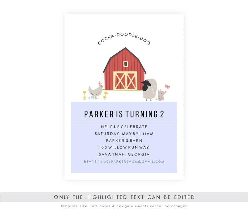 Barnyard Birthday Invitation w/ Picture First Birthday Invitation, Farm Party, Farm Birthday, Barnyard Party, Printable Template, PDF image 4