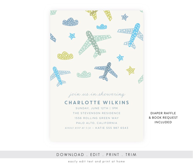 Baby Boy Shower Invitation Airplane Baby Shower Invitation Etsy