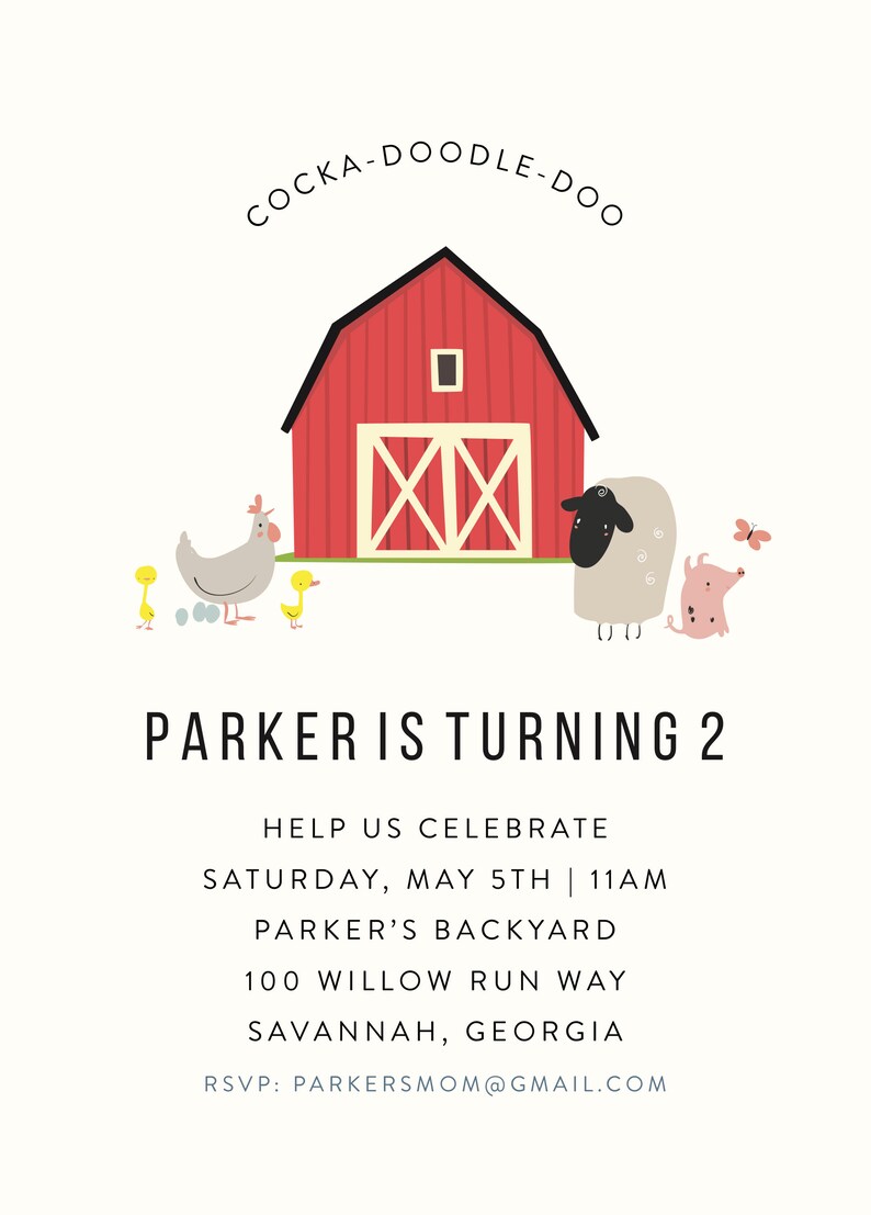 Barnyard Birthday Invitation w/ Picture First Birthday Invitation, Farm Party, Farm Birthday, Barnyard Party, Printable Template, PDF image 8