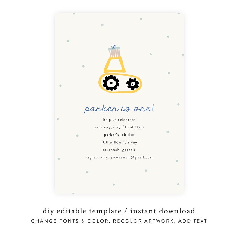 Tractor Birthday Invitation Dump Truck Invitation, Construction Invitation, 1st Birthday Template, First Birthday, Instant Download image 1