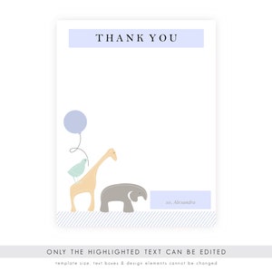 Gender Neutral Animal Thank You Cards Baby Shower Thank You, Digital Download, Printable Template, Instant Download image 3