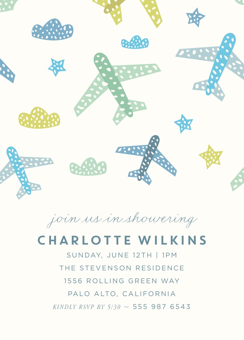 Baby Boy Shower Invitation Airplane Baby Shower Invitation Etsy