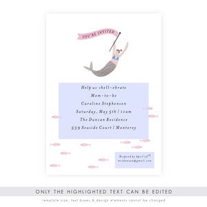 Mermaid Baby Shower Invitation Mermaid Invitation, Editable, Printable Template, Instant Download, Under the Sea, Diaper Raffle, PDF image 4