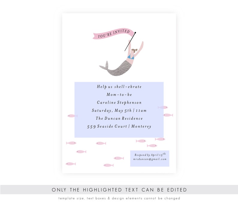 Mermaid Baby Shower Invitation Mermaid Invitation, Editable, Printable Template, Instant Download, Under the Sea, Diaper Raffle, PDF image 4