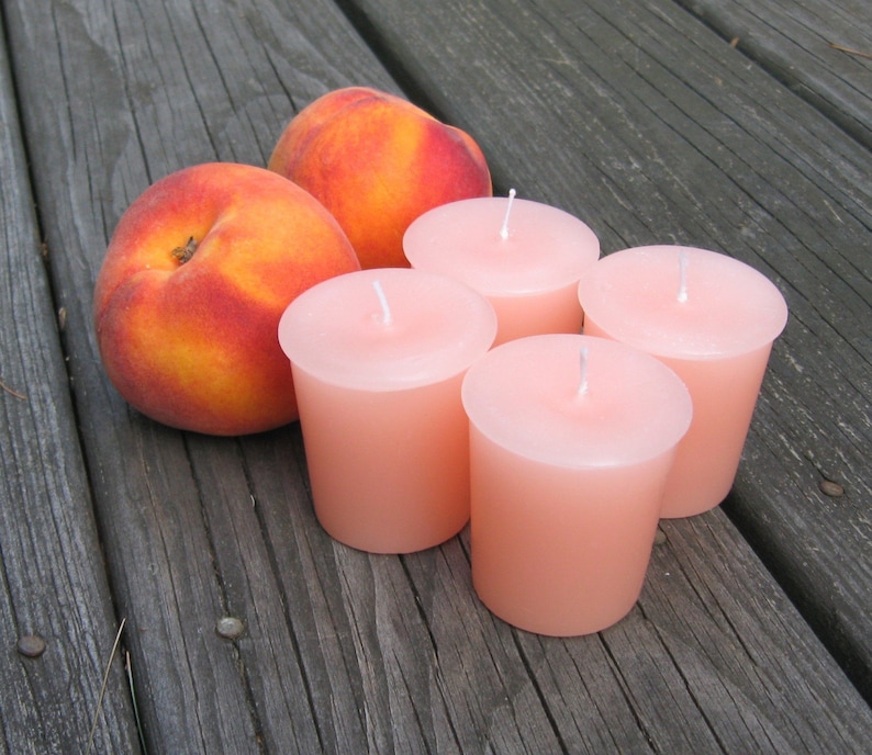 PEACHES 4 Votives or a 4oz Soy Jar Candle Etsy