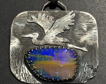 Free to Soar Inspirational Handmade Sterling Silver Necklace with Australian Crystal Pipe Opal Gemstone, OOAK