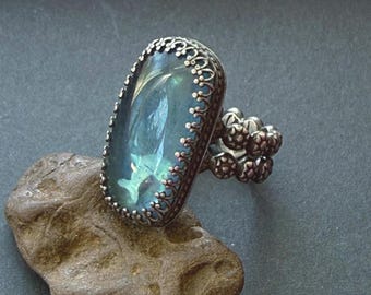 Aquamarine Sterling Silver Dolphin Ring: Handmade Size 8