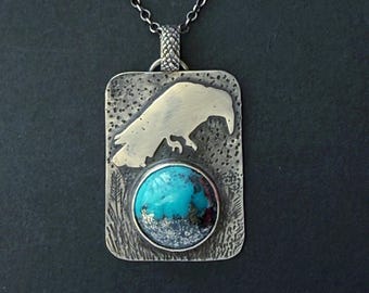 Raven Nevermore Necklace: Nacozari Turquoise, Sterling Silver, OOAK