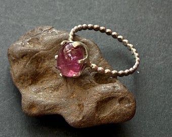 Raspberry Tourmaline Ring, Handmade 925 Silver, Size 6.75