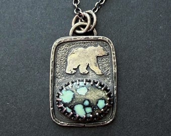 Be Strong Sterling Silver Variscite Necklace – Bear, Angel Wing Gemstone Pendant