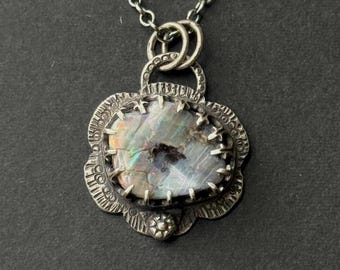 Moon Flower Handmade 14.15ct Australian Boulder Opal Sterling Silver Rolo Chain Necklace, OOAK