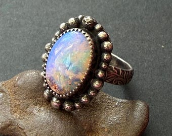 Whisper Between Worlds Australian Crystal Pipe Opal Sterling Silver Handcrafted Ring, Size 7.5, OOAK Jewelry