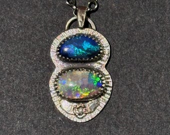 Be The Light Handmade Lightning Ridge Opals Necklace, Sterling Silver, OOAK
