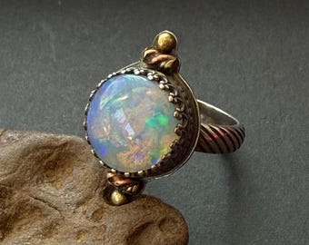 Handcrafted Galaxy Ethiopian Opal Sterling Silver Ring, Size 8
